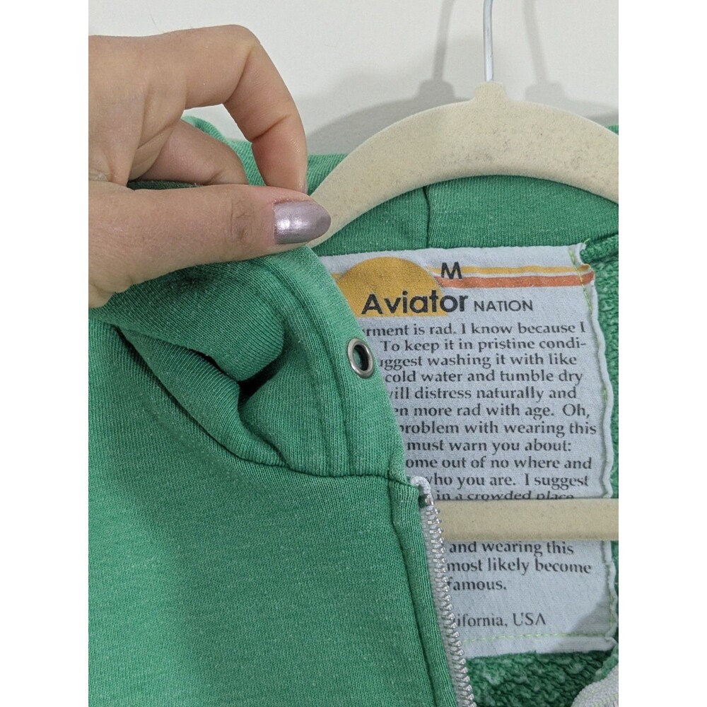 Aviator Nation 4 Stripe Zip Up Hoodie Kelly Green Sz M * Fits Like S Distressed - Picture 3 of 14